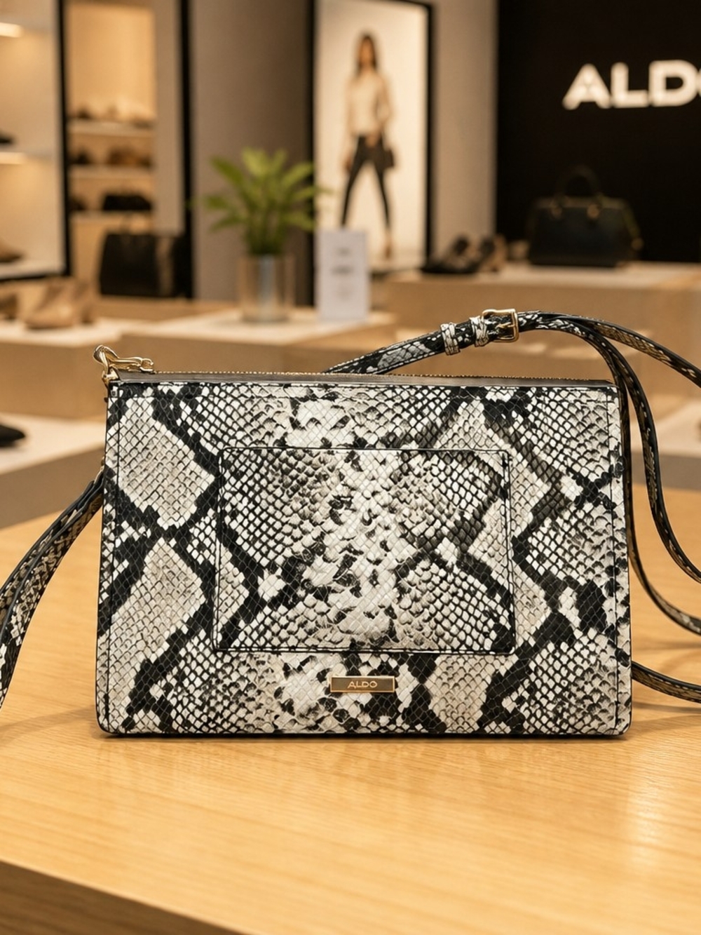 ALDO Snake Print Bag Crossbody Gold Hardware Excellent Condition